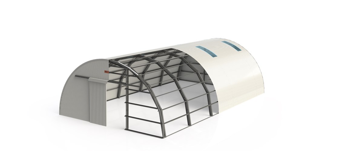 cutaway view of a Frisomat Omega galvanized industrial steel building